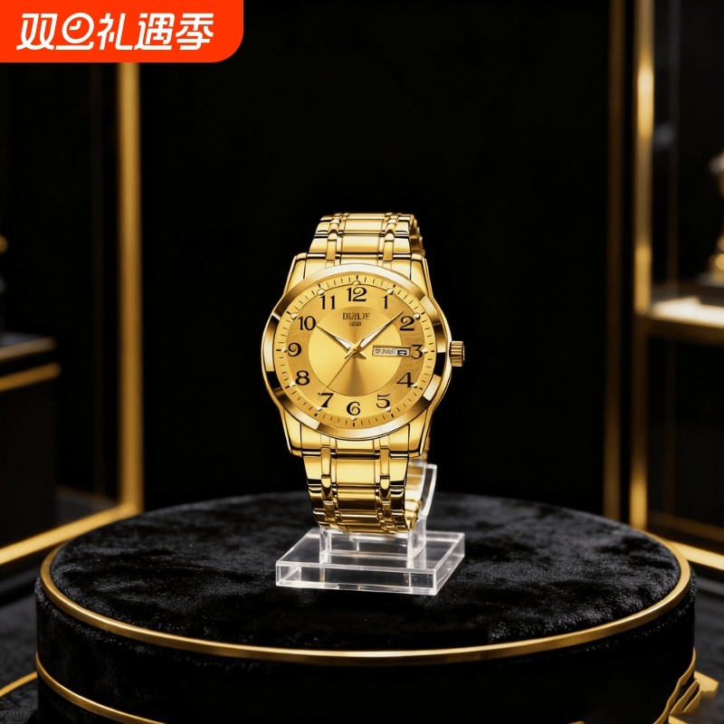 正品瑞士2024新款手表男士全自动机械风防水精钢带双日历男表夜光