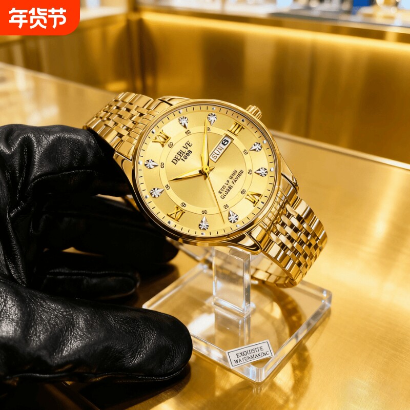 正品瑞士全自动非机械表手表男士学生韩版时尚潮双日历防水表夜光