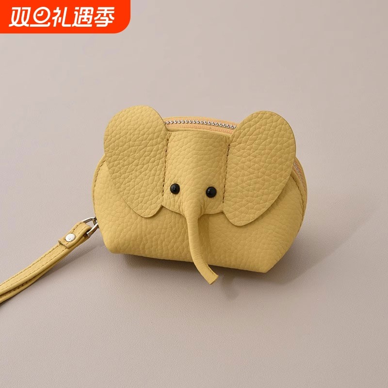 可爱大象短款卡通钱包隔层证件卡位零钱钥匙包纯色收纳包新款软皮