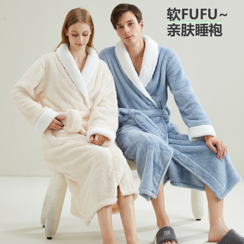 软绵绵睡袍冬季长款加厚睡衣舒棉绒情侣浴袍女高级感珊瑚绒睡袍男