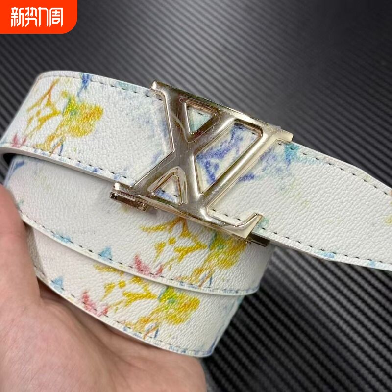 新款潮流男士皮带真皮百搭字母涂鸦自动扣学生腰带牛仔裤潮流网红