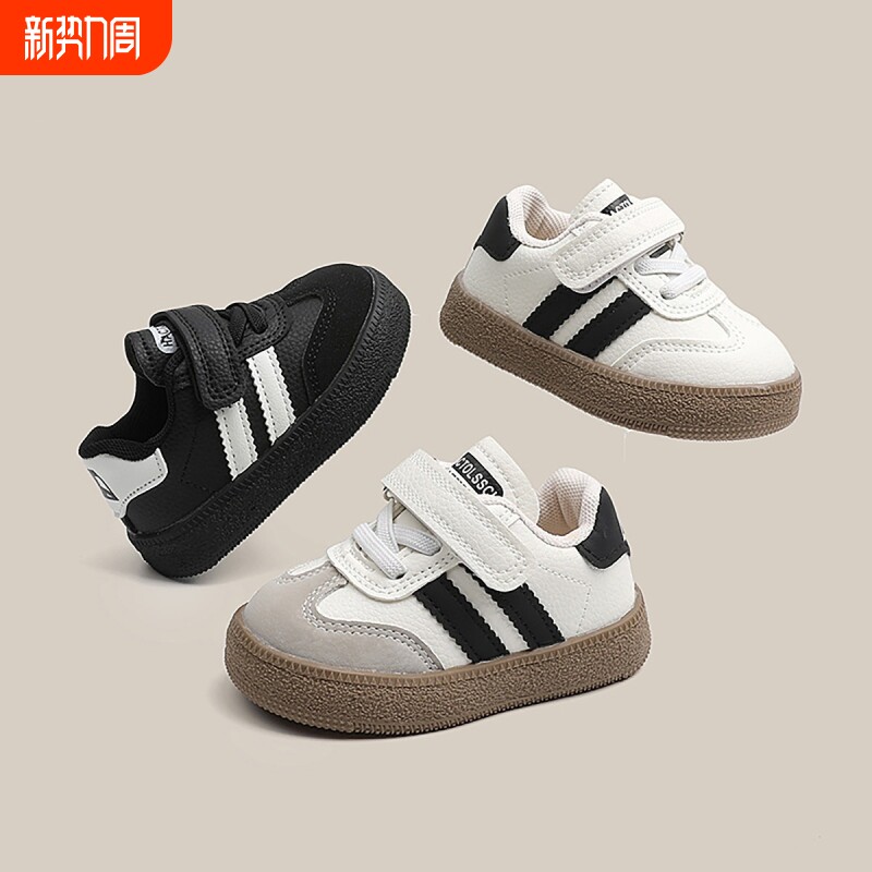 男女婴儿学步鞋春秋复古德训鞋男女宝宝魔术贴运动鞋软底防滑板鞋