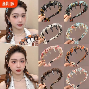 两带齿梳飘带发箍绑发一体2026新款 女高颅顶编发头箍头饰黑色波点