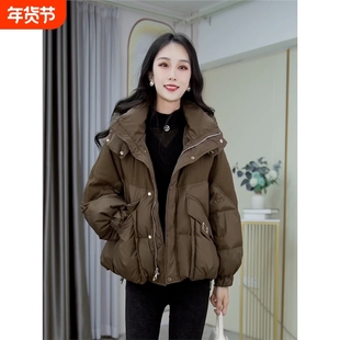 户外羽绒服连帽加厚外套女装洋气显瘦2025年冬季高档新款黑色绿色