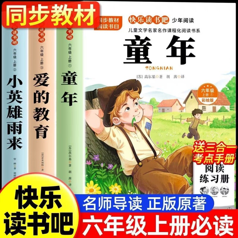 爱的教育3册童年六年级上册快乐读书吧必读的课外书高尔基和小英雄雨来管桦原著老师推荐书目正版6上小学阅读书籍童话导读萝卜经典