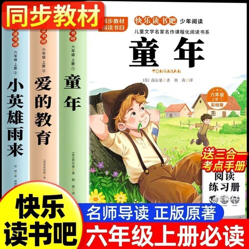 爱的教育3册童年六年级上册快乐读书吧必读的课外书高尔基和小英雄雨来管桦原著老师推荐书目正版6上小学阅读书籍童话导读萝卜经典
