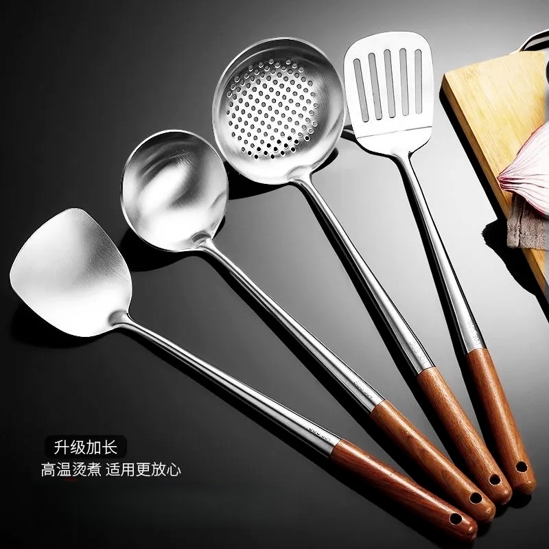 304不锈钢炒勺炒铲锅铲家用长柄汤勺分菜勺厨师专用炒菜勺子铲子