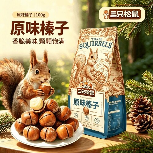 三只松鼠原味榛子100g袋装健康坚果东北山特产健康休闲零食