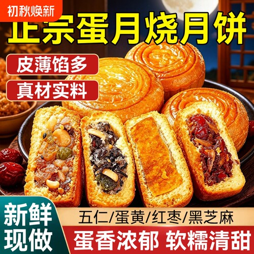蛋月烧正宗老式月饼五仁蛋黄红枣黑芝麻味中秋传统无糖精糕点点心