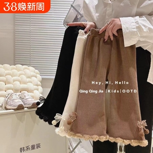 女童加绒裤子秋冬季新款女宝宝灯芯绒绒加厚长裤A273白色咖色黑色