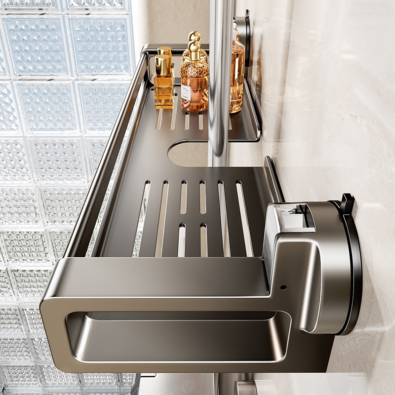 吸盘免打孔花洒支架托盘置物架淋浴房沐浴露浴室卫生间淋浴杆挂架