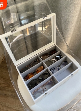 多格绒布大容量玻璃眼镜收纳盒皮质墨镜盖展示架太阳透明黑色盒子