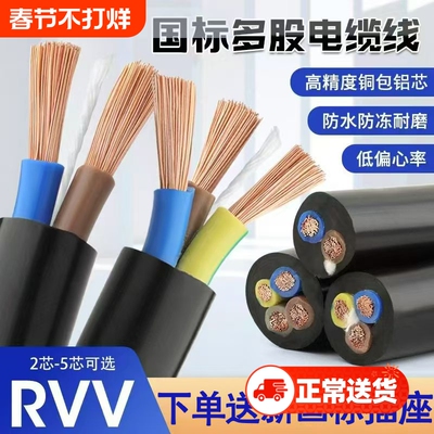 rvv电源线2芯3芯4芯1.52.54610平方三相电缆护套线家用防水防冻