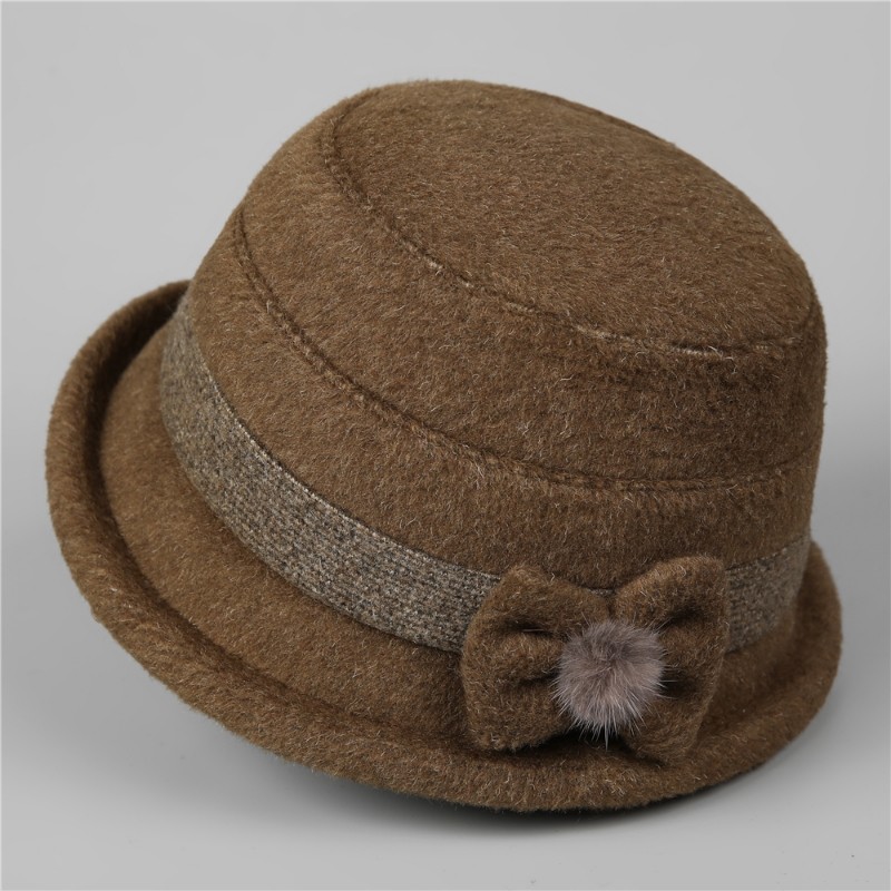 冬季女士妈妈帽子中老年人渔夫帽秋天毛呢保暖盆帽红色灰色优雅
