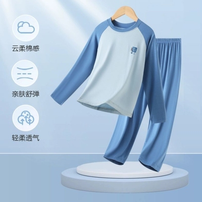 儿童薄款睡衣男孩女孩青少年长袖长裤家居服男童夏季冰丝空调套装