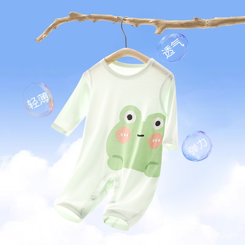婴儿长袖连体衣夏季薄款优可丝空调服卡通哈衣宝宝无骨透气爬服