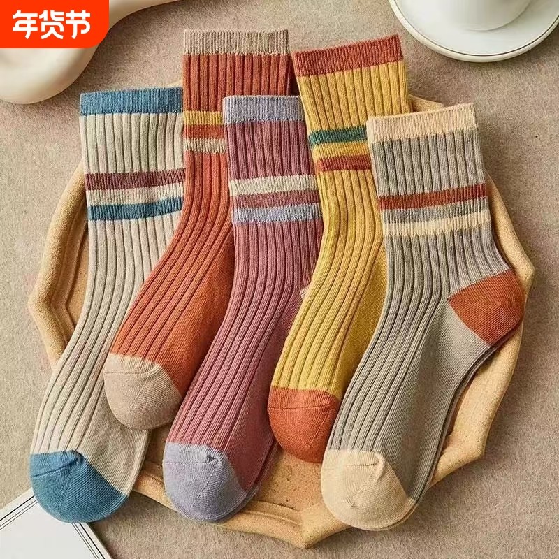 袜子女中筒ins潮韩版糖果色春秋季透气防臭拼色时尚百搭长筒袜女