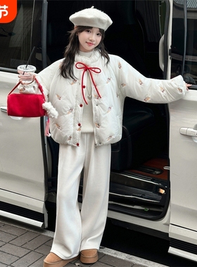 女童羽绒棉服冬装2025新款洋气时髦中大童加厚棉衣外套THH099白色