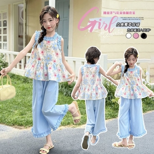 女童套装夏装新款时髦洋气宝宝无袖上衣儿童裤子夏季衣服童装薄款