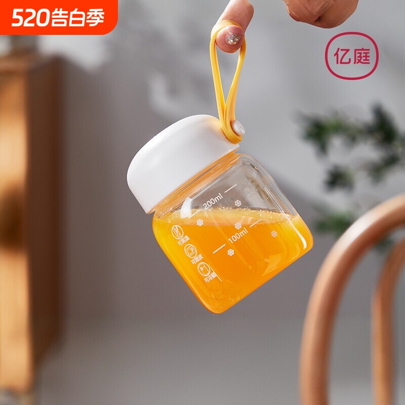 玻璃杯高硼硅果汁咖啡杯刻度水杯胖胖杯带盖外带牛奶豆浆专用杯子