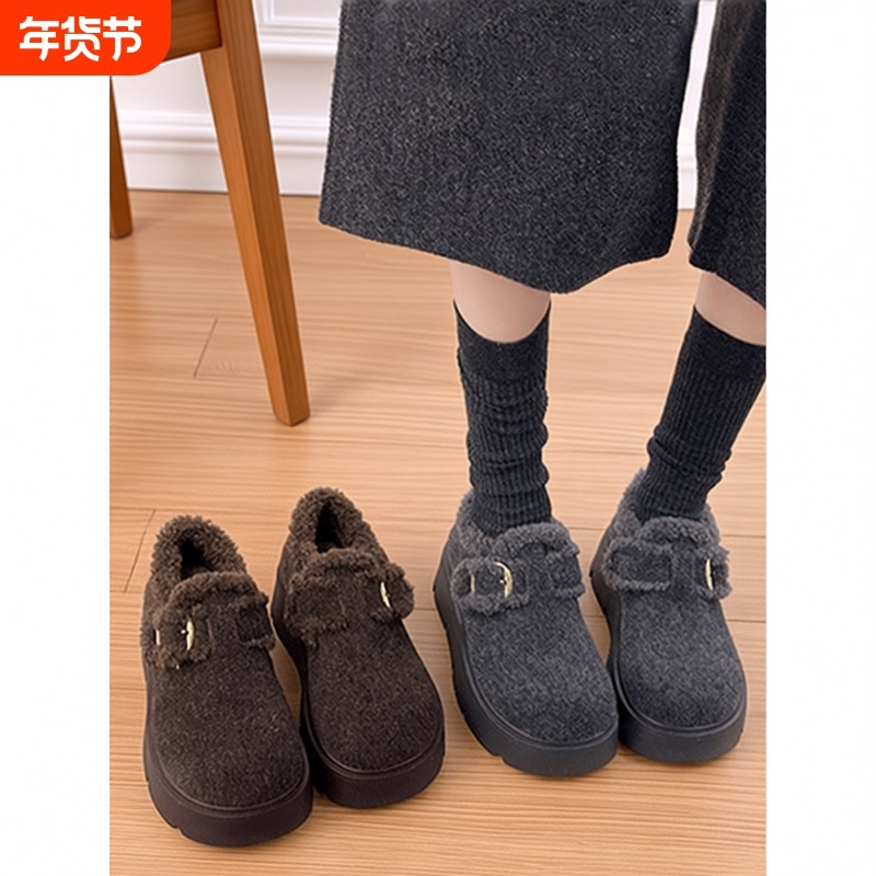 复古灰色加绒加厚厚底雪地棉鞋女冬2025新款增高保暖勃肯毛毛鞋子,女鞋,勃肯鞋/软木鞋,淘宝优惠券,粉丝福利购,淘宝优惠卷