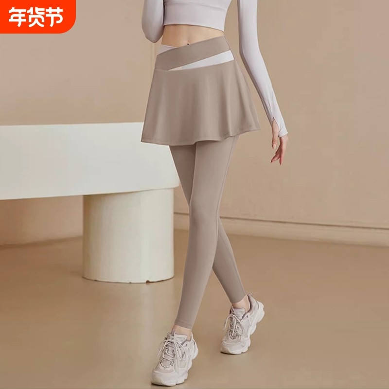 新款秋季假两件透气速干裤运动裙裤晨跑普拉提健身长裤瑜伽服裙子,运动服/休闲服装,健身裤,淘宝优惠券,粉丝福利购,淘宝优惠卷