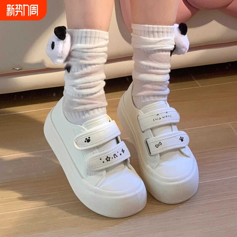 品牌断码魔术贴厚底小白鞋女2025新款爆款百搭休闲丑萌大头鞋学生