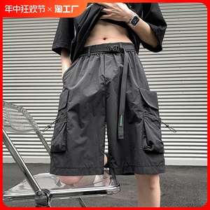 工装短裤男士夏季大码美式高街潮牌机能薄款速干阔腿休闲五分裤子