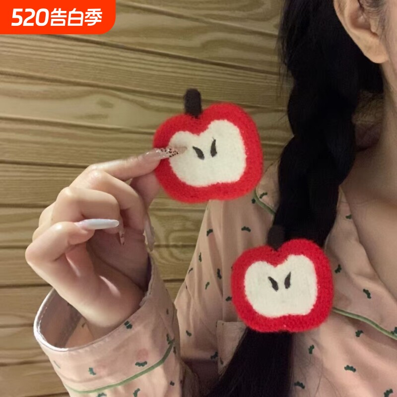 可爱卡通苹果无痕魔术贴甜美少女心侧边碎发刘海贴圣诞节卡通发饰
