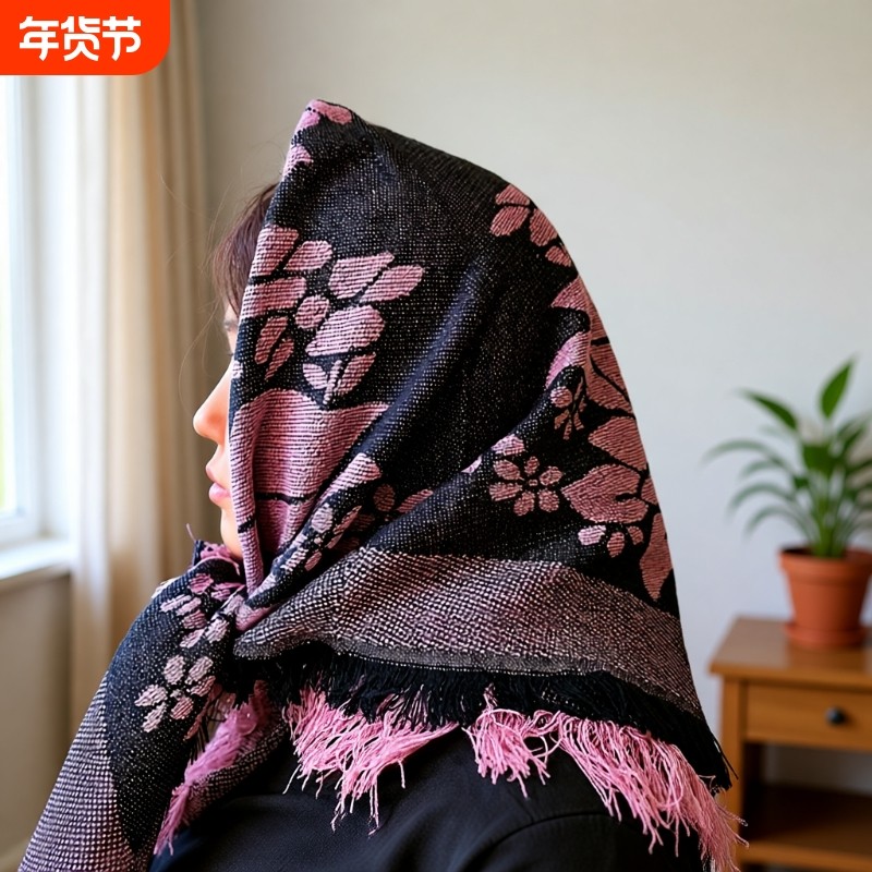 老人方巾女妈妈头巾秋冬季保暖婆婆女奶奶中老年人围脖礼物红色