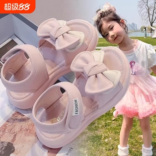 真皮女童鞋公主凉鞋2026年儿童新款夏季夏款珍珠蝴蝶结软底仙女鞋