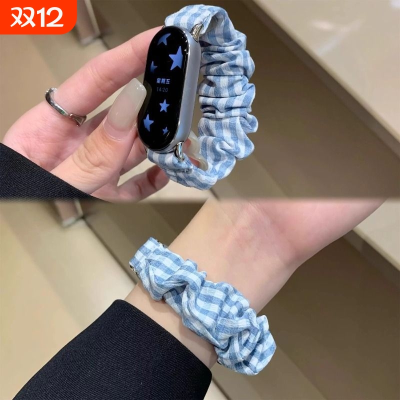 适用小米手环10/9/8腕带NFC新款弹力松紧大肠发圈3/4腕带小米5/6智能手表表带替换7NFC运动个性手表带潮夏天