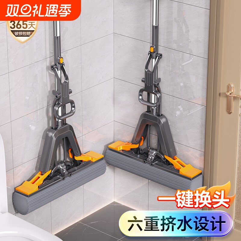 吸水拖把海绵头2025新款家用一拖净软海绵对折式胶棉地拖带桶神器