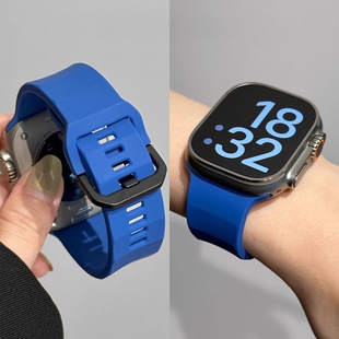 适用iwatch11苹果手表applewatch10表带s9机械风克莱因蓝s87运动透气硅胶Ultra2 男女45SE简约6情侣小众 3新款