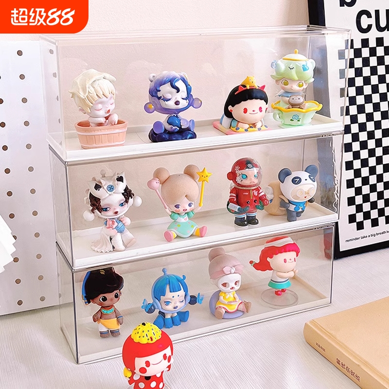 手办展示盒公仔摆件收纳展示架子透明防尘可叠加收纳盒