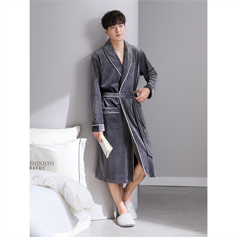【海岛绒】睡衣男士睡袍秋冬款冬季珊瑚绒加厚加绒法兰绒浴袍长款