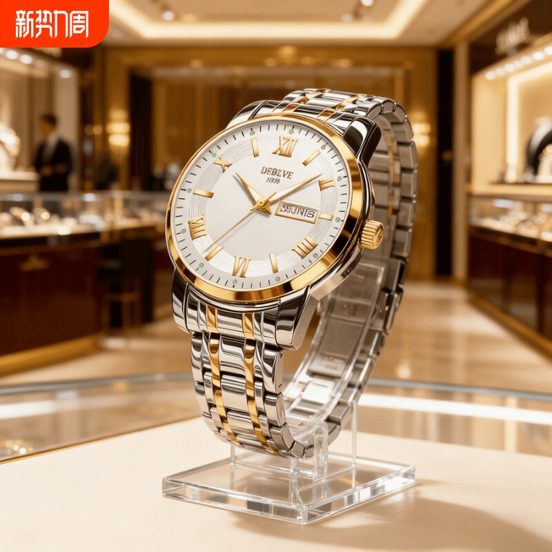 手表男全自动非机械表钢带男款商务防水石英腕表正品名牌镂空男士