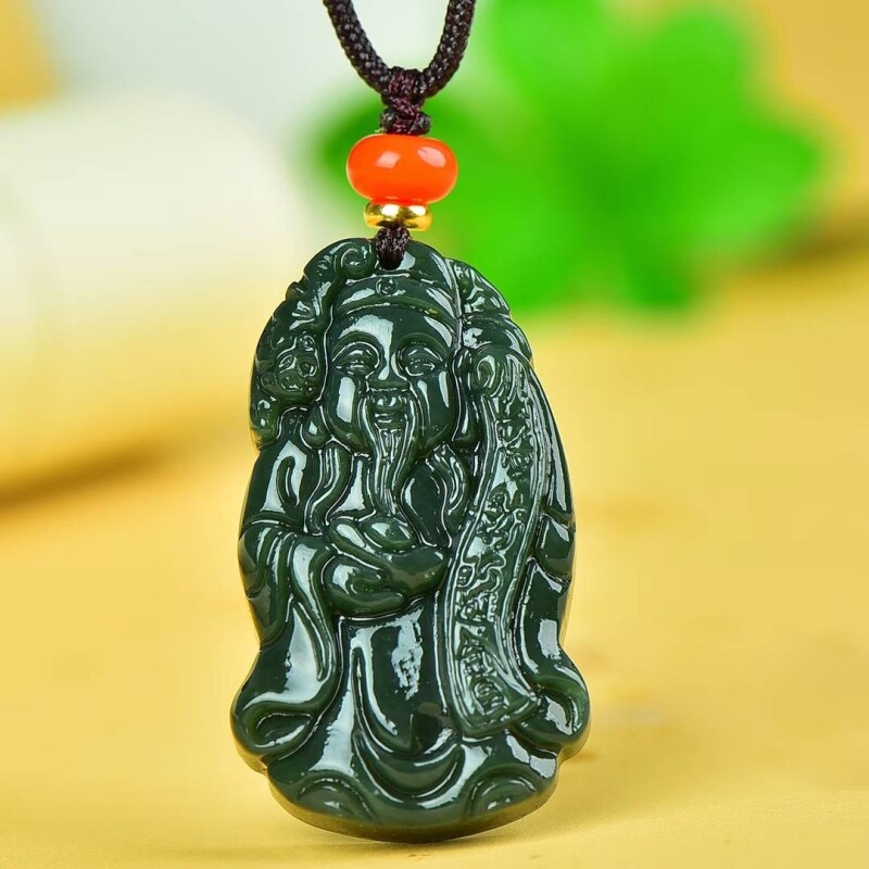 和田玉碧玉吉祥财神吊坠男款项链女玉石五路财神情侣挂件玉坠玉佩