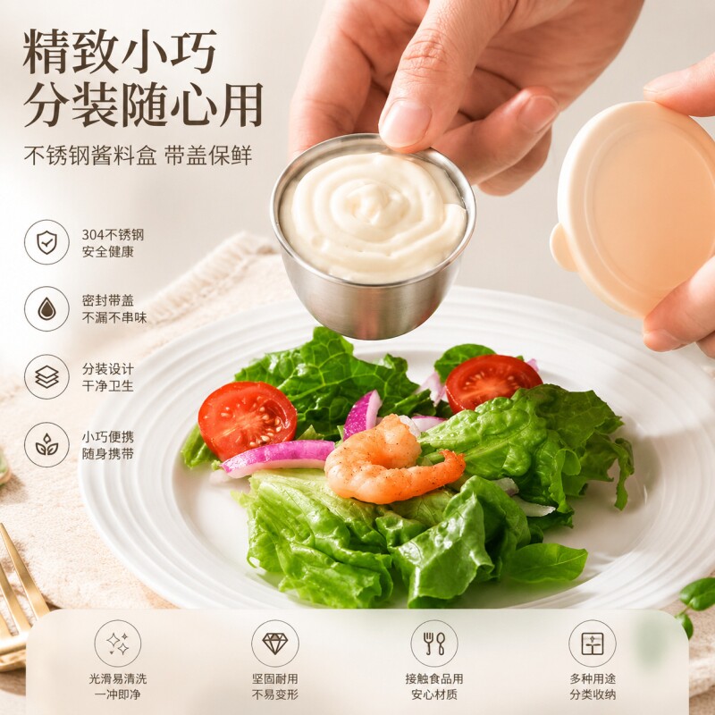 304不锈钢酱汁杯番茄酱碟子沙拉调味碟迷你西餐酱料杯蘸料碟商用