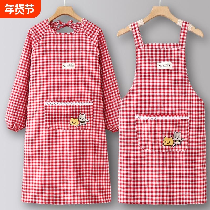 耐磨纯棉围裙厨房家用2025新款网红罩衣女上班专用做饭餐饮工作服