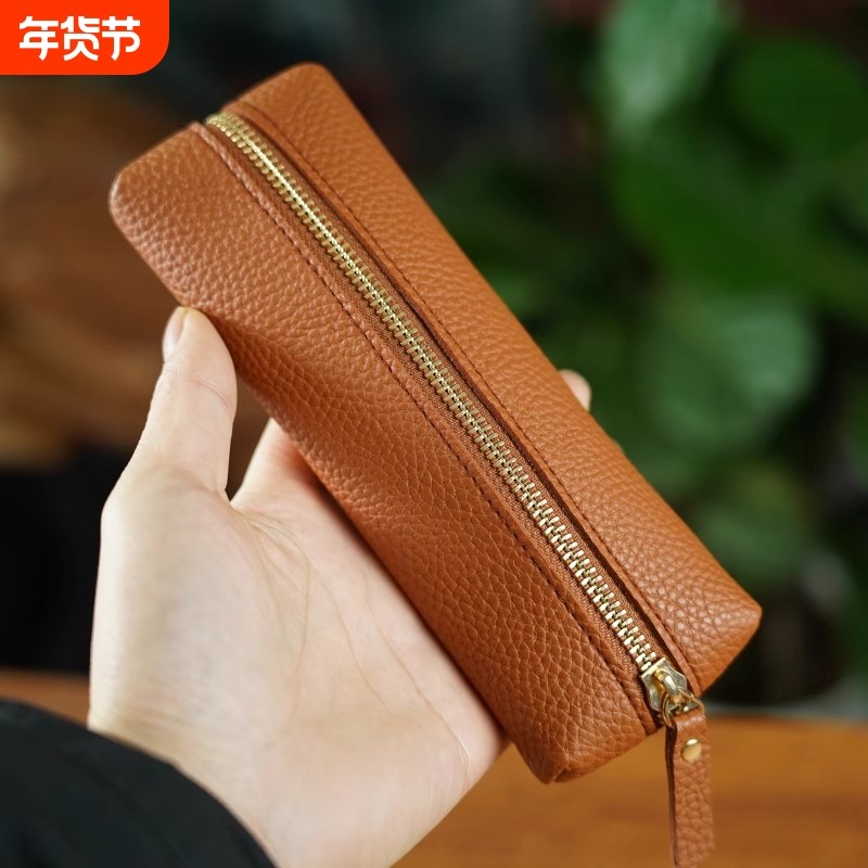 皮质简约笔袋便携小众设计女生小容量笔盒文具袋商务钢笔保护套收纳包