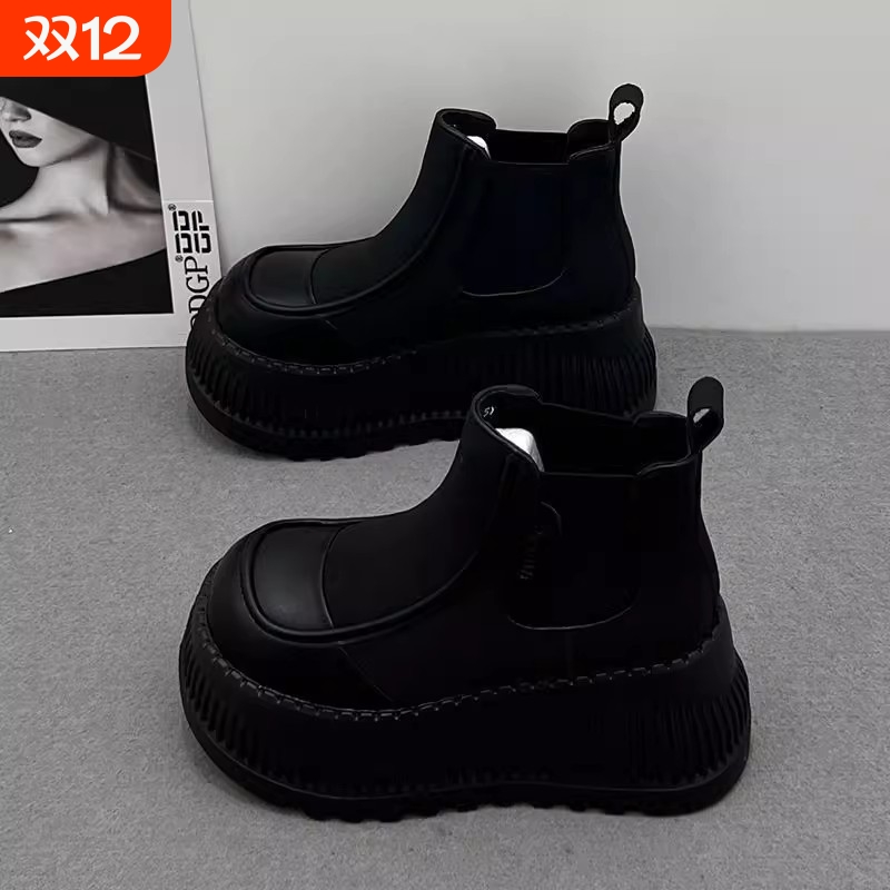 厚底增高8cm真皮马丁靴女2025秋冬加绒短靴子切尔西烟筒靴高跟