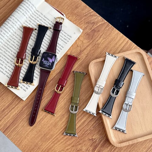 适用iwatchS11/S10手表带SE/UItra3/2/1小蛮腰皮质手表带简约商务轻奢女男