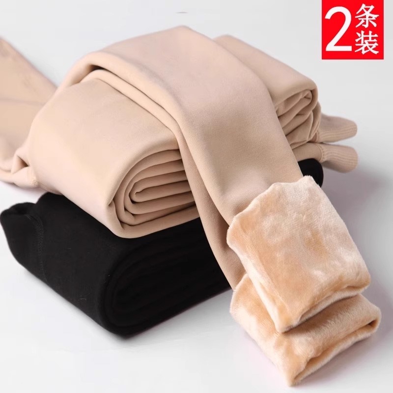 光腿神器连裤袜秋冬外穿打底裤女肉色加绒踩脚不掉档加厚肤色薄绒