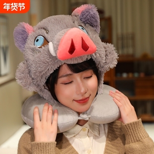 鬼灭之刃嘴平伊之助猪猪头套毛绒帽可爱网红毛绒玩具搞怪玩偶公仔