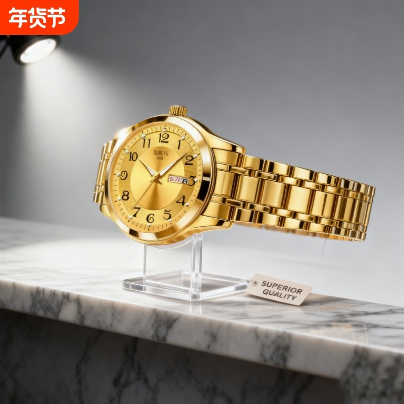 男款手表全自动非机械表正品名牌钢带商务防水石英腕表高级感男士