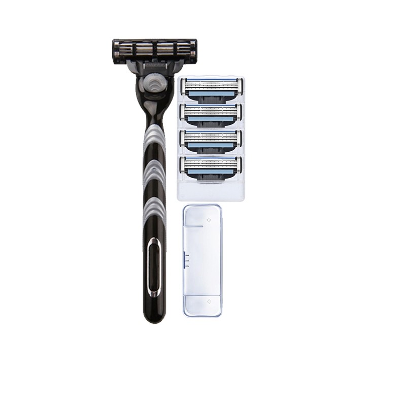 通用吉利三层剃须刀手动刮胡刀刀头：三层:1刀架+4刀片+刀架盒