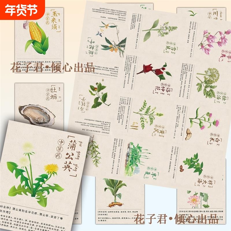 126张每日认识一味中草药贴纸中医药学小知识贴画diy手账桌面电脑,文具电教/文化用品/商务用品,贴纸/立体贴纸,淘宝优惠券,粉丝福利购,淘宝优惠卷