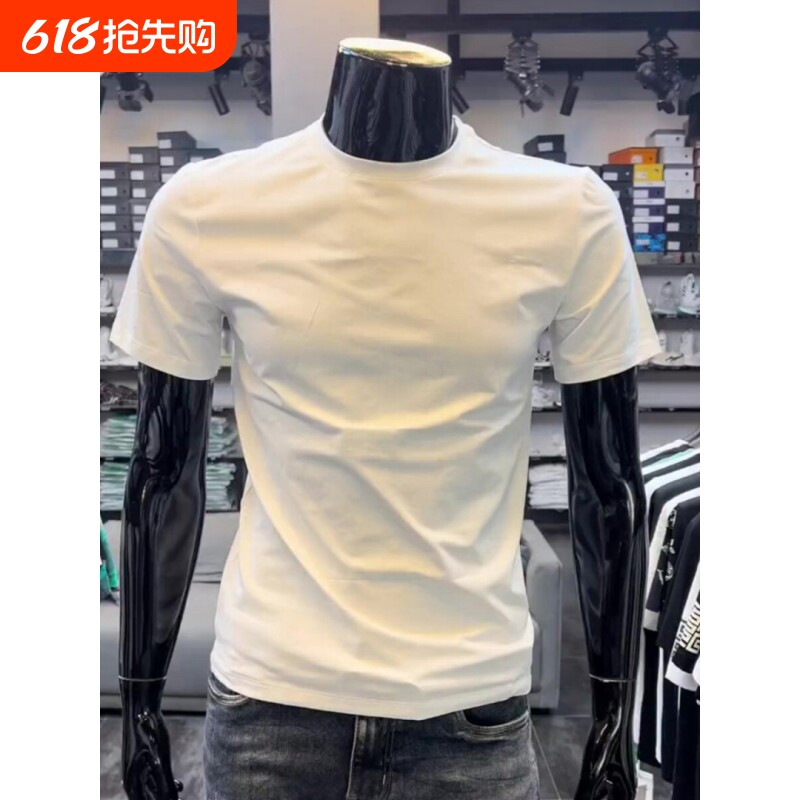 2026年男士短袖t恤纯棉纯色修身夏季休闲百搭圆领打底衫白色黑色