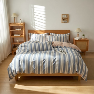 倾情一室A类全棉色织水洗棉简约风四件套床单被套学生宿舍三件套
